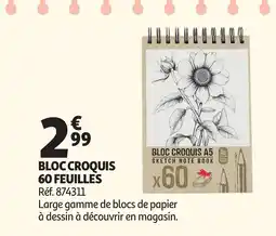 Auchan Bloc croquis 60 feuilles offre