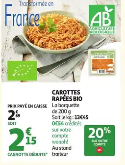 Auchan Carottes rapées bio offre