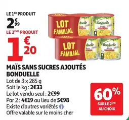 Auchan BONDUELLE Maïs sans sucres ajoutés offre