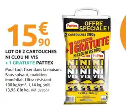 Mr Bricolage Pattex lot de 2 cartouches ni clou ni vis + 1 gratuite offre