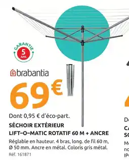 Mr Bricolage Brabantia séchoir extérieur lift-o-matic matic rotatif 60 m + ancre offre
