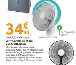 Mr Bricolage Heallux ventilateur de table ø 25 cm offre