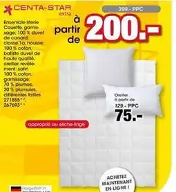 Möbel Martin Ensemble literie couette, garnis sage, 100 % duvet de canard classe offre