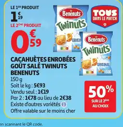 Auchan BENENUTS Cacahuètes enrobées goût salé twinuts offre