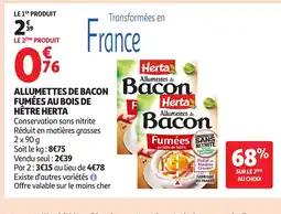 Auchan HERTA Allumettes de bacon fumées au bois de hêtre offre