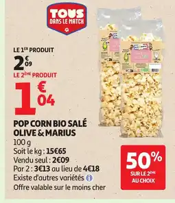 Auchan OLIVE & MARIUS Pop corn bio salé offre