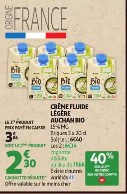 Auchan AUCHAN BIO Crème fluide légère offre