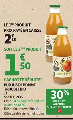 Auchan Pur jus de pomme trouble bio offre