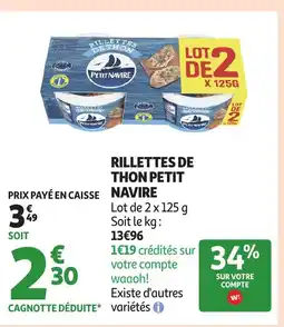 Auchan PETIT NAVIRE Rillettes de thon offre
