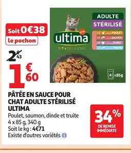 Auchan ULTIMA Pâtée en sauce pour chat adulte stérilisé offre