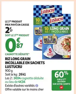 Auchan LUSTUCRU Riz long grain incollable en sachets offre