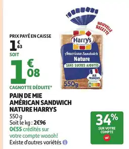 Auchan HARRYS Pain de mie américan sandwich nature offre