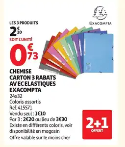 Auchan EXACOMPTA Chemise carton 3 rabats avec elastiques offre