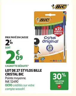 Auchan BIC Lot de 27 stylos bille cristal offre