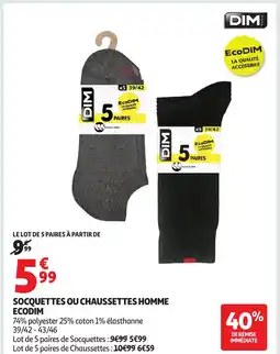 Auchan ECODIM Socquettes ou chaussettes homme offre