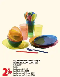 Auchan ACTUEL Les 6 gobelets en plastique réutilisable offre