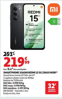 Auchan Smartphone xiaomi redmi 15 5g 256go noir offre