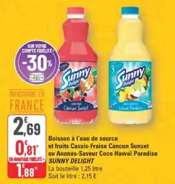 G20 Sunny Delight Boisson à l'eau de source et fruits Cassis-Fraise Cancun Sunset ou Ananas-Saveur Coco Hawaï Paradise offre