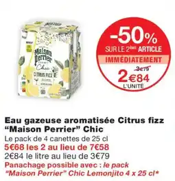 Monoprix Maison Perrier Eau gazeuse aromatisée Citrus fizz Chic offre