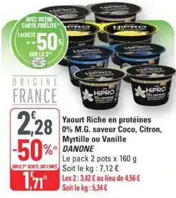 G20 Danone Yaourt Riche en protéines 0% M.G. saveur Coco, Citron, Myrtille ou Vanille offre