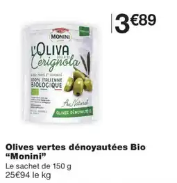 Monoprix Monini Olives vertes dénoyautées Bio offre