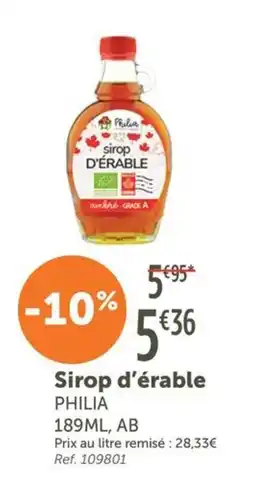 L'Eau Vive Philia Sirop d'érable offre