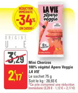 G20 La Vie Mini Chorizos 100% végétal Apero Veggie offre