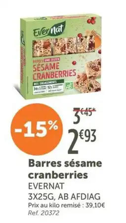 L'Eau Vive Evernat Barres sésame cranberries offre