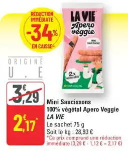 G20 La Vie Mini Saucissons 100% végétal Apero Veggie offre