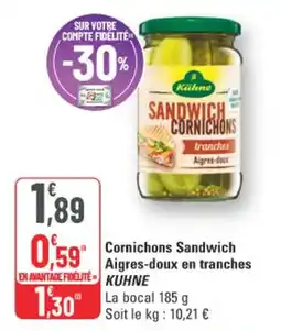 G20 Kuhne Cornichons Sandwich Aigres-doux en tranches offre