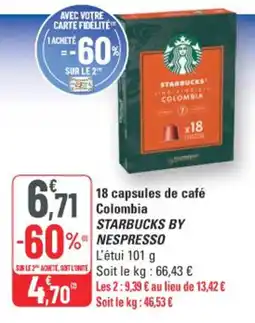 G20 Starbucks By Nespresso 18 capsules de café Colombia offre