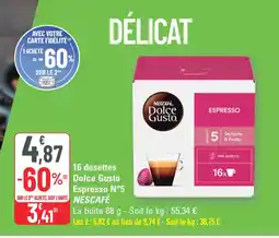 G20 Nescafé 16 dosettes Dolce Gusto Espresso N°5 offre