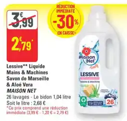 G20 Maison Net Lessive Liquide Mains & Machines Savon de Marseille & Aloe Vera offre