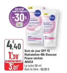 G20 Nivea Soin de jour SPF 15 Hydratation 48h Douceur Peaux sèches offre