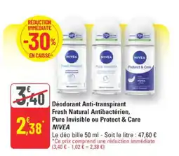 G20 Nivea Déodorant Anti-transpirant Fresh Natural Antibactérien, Pure Invisible ou Protect & Care offre