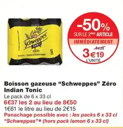 Monoprix Schweppes Boisson gazeuse Zéro Indian Tonic offre