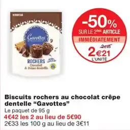 Monoprix Gavottes Biscuits rochers au chocolat crêpe dentelle offre