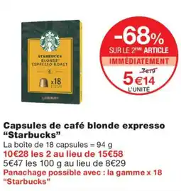 Monoprix Starbucks Capsules de café blonde expresso offre
