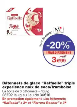 Monoprix Raffaello Bâtonnets de glace experience noix de coco/framboise offre