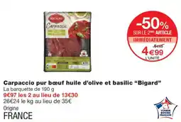 Monoprix Bigard Carpaccio pur bœuf huile d'olive et basilic offre