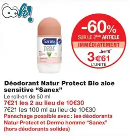 Monoprix Sanex Déodorant Natur Protect Bio aloe sensitive offre
