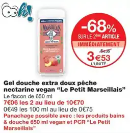 Monoprix Le Petit Marseillais Gel douche extra doux pêche nectarine vegan offre