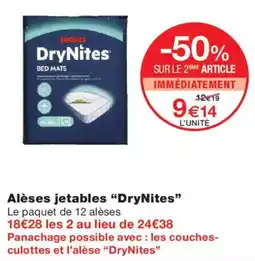 Monoprix DryNites Alèses jetables offre