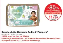 Monoprix Pampers Couches bébé Harmonie Taille 4 offre