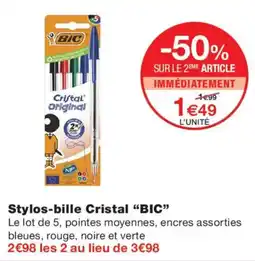 Monoprix Bic Stylos-bille Cristal original offre