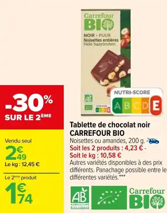 Carrefour Tablette de chocolat noir CARREFOUR BIO offre