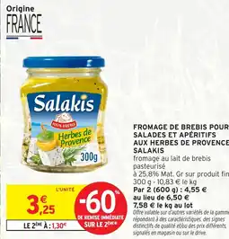 Intermarché FROMAGE DE BREBIS POUR SALADES ET APÉRITIFS AUX HERBES DE PROVENCE SALAKIS offre