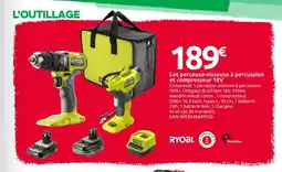 Mr Bricolage RYOBI Lot perceuse-visseuse à percussion et compresseur 18V offre