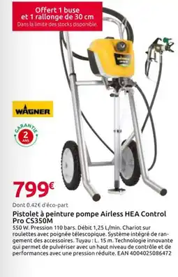 Mr Bricolage WAGNER Pistolet à peinture pompe Airless HEA Control Pro CS350M offre