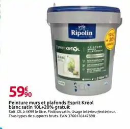 Mr Bricolage Peinture murs et plafonds Esprit Kréol blanc satin offre